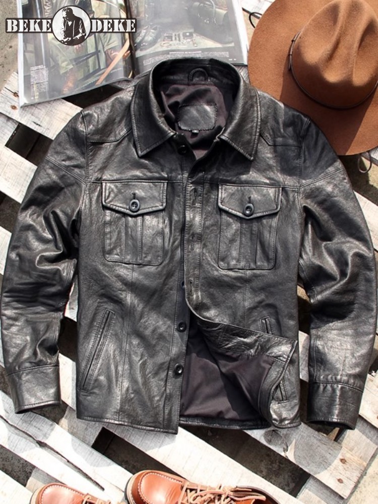 แจ็คเก็ตหนังแท้สไตล์พังก์สำหรั - Leather Work Jacket Mens บทวิจารณ์และราคา
