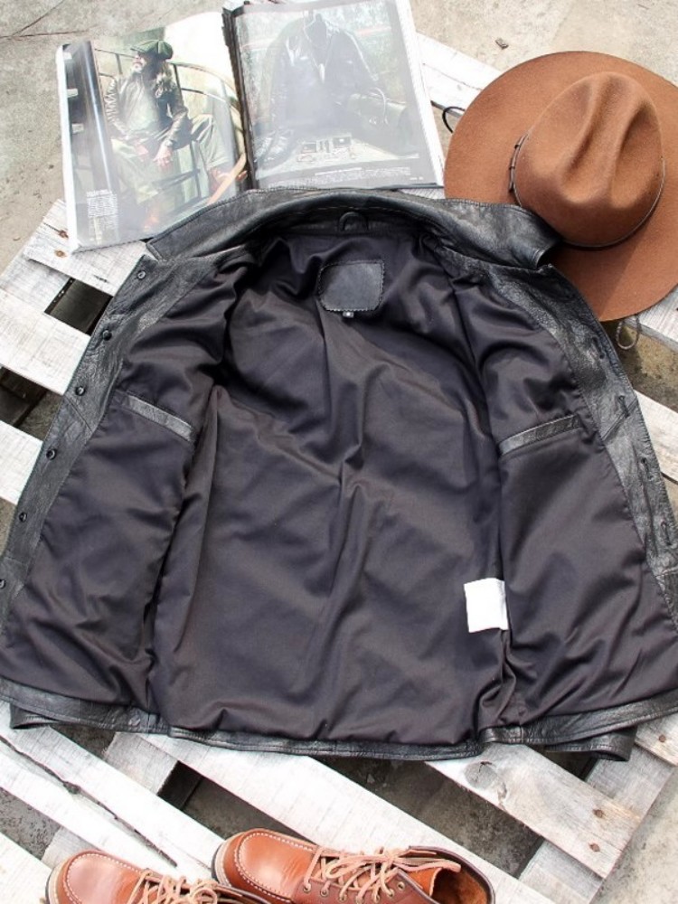 แจ็คเก็ตหนังแท้สไตล์พังก์สำหรั - Leather Work Jacket Mens บทวิจารณ์และราคา