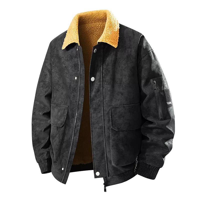 เสื้อแจ็คเก็ต PU หนานุ่มสไตล์เ - Leather Work Jacket Mens บทวิจารณ์และราคา