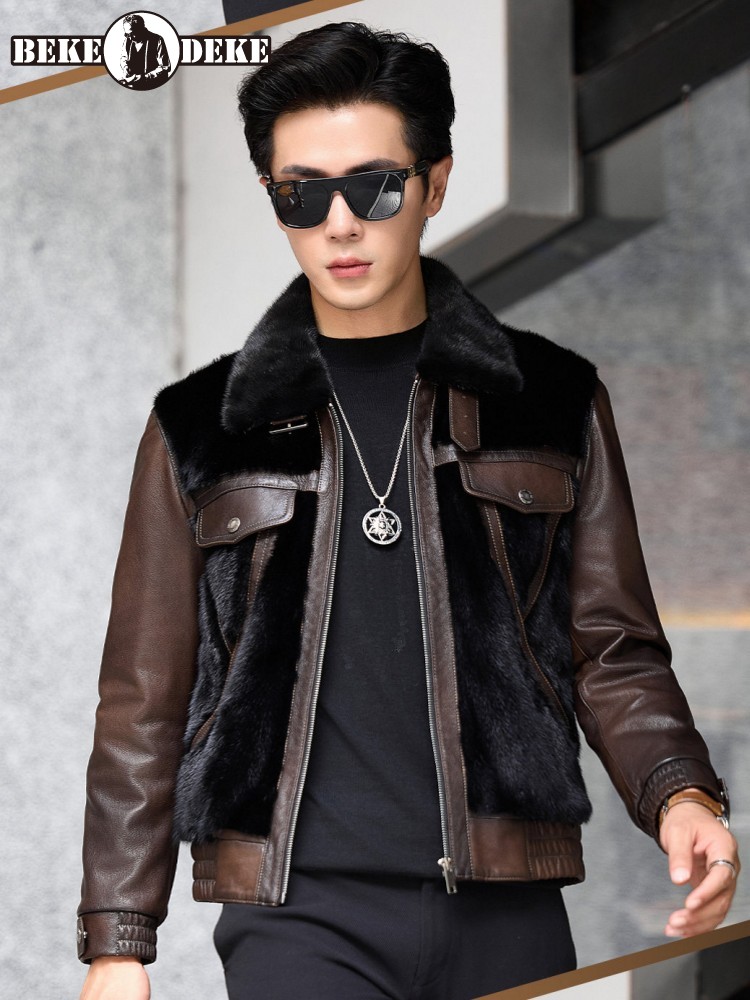 เสื้อแจ็คเก็ตหนังแท้บุขนแพะผสม - Leather Work Jacket Mens บทวิจารณ์และราคา