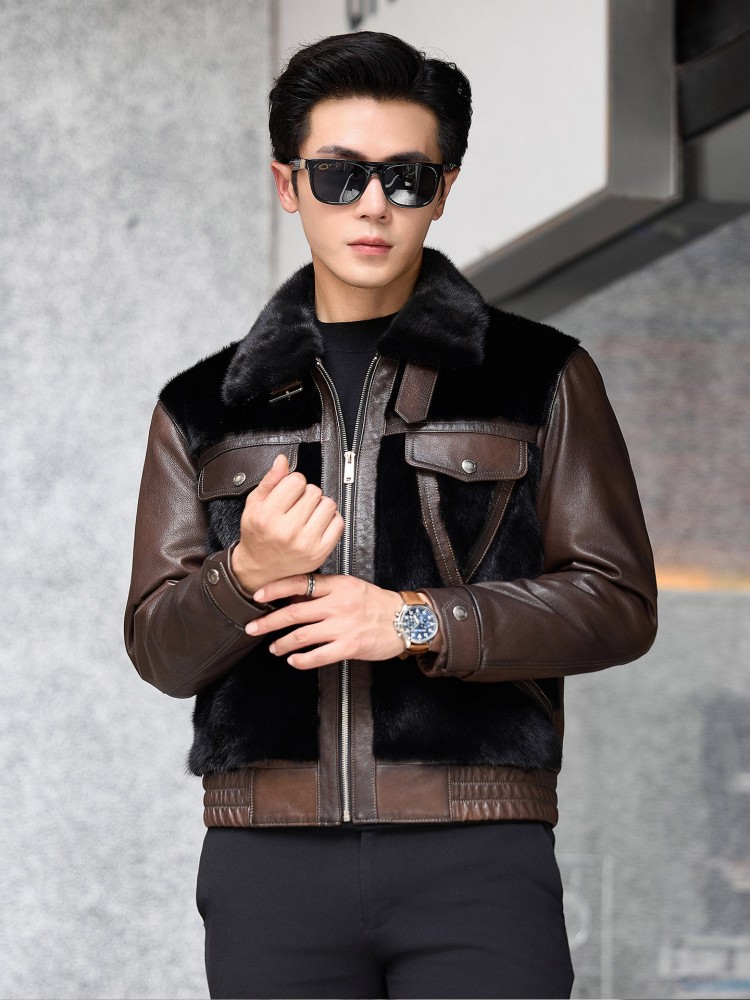 เสื้อแจ็คเก็ตหนังแท้บุขนแพะผสม - Leather Work Jacket Mens บทวิจารณ์และราคา
