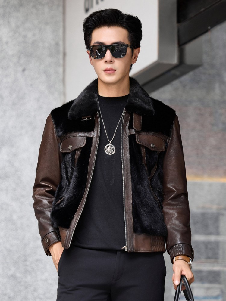 เสื้อแจ็คเก็ตหนังแท้บุขนแพะผสม - Leather Work Jacket Mens บทวิจารณ์และราคา